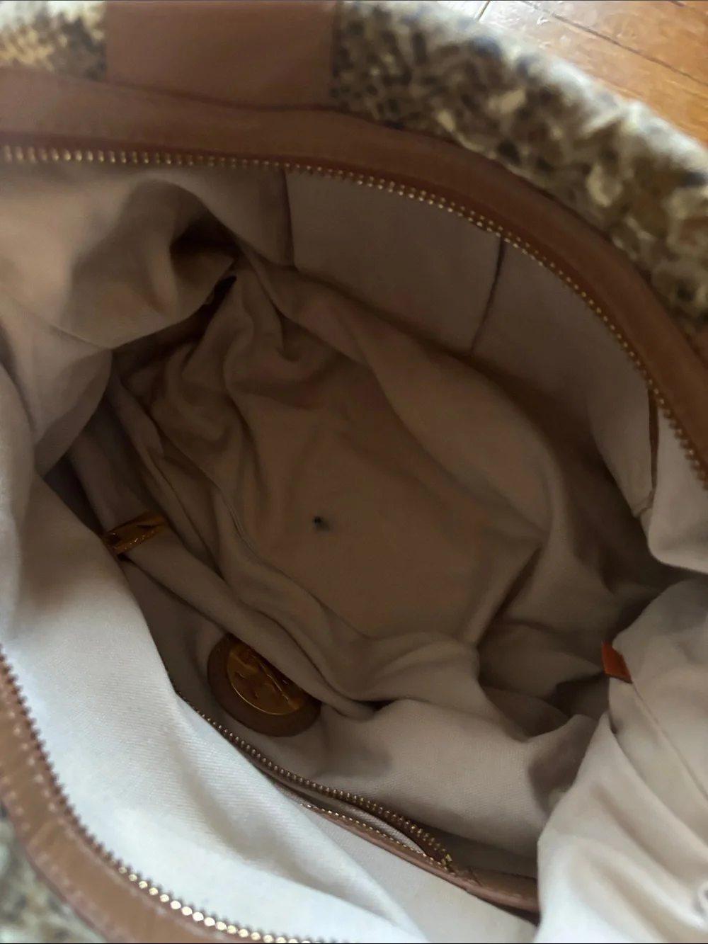 Tory Burch Brown Snake-Print bag with Gold Logo